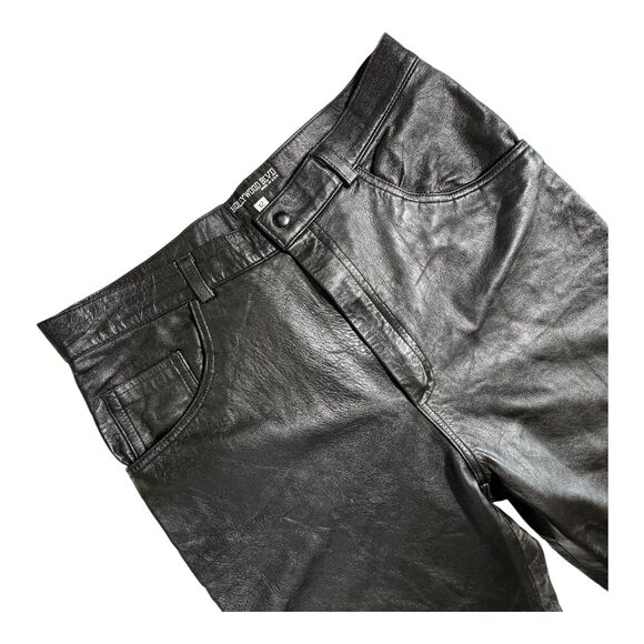 90s/Y2K Hollywood Real Leather Pants Straight Leg Size 12 Moto Rock Grunge - Picture 1 of 13